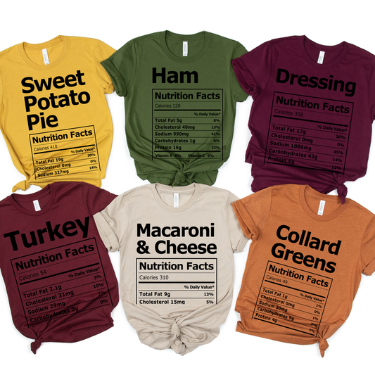 Thanksgiving Nutritional Facts Screen Print Transfer