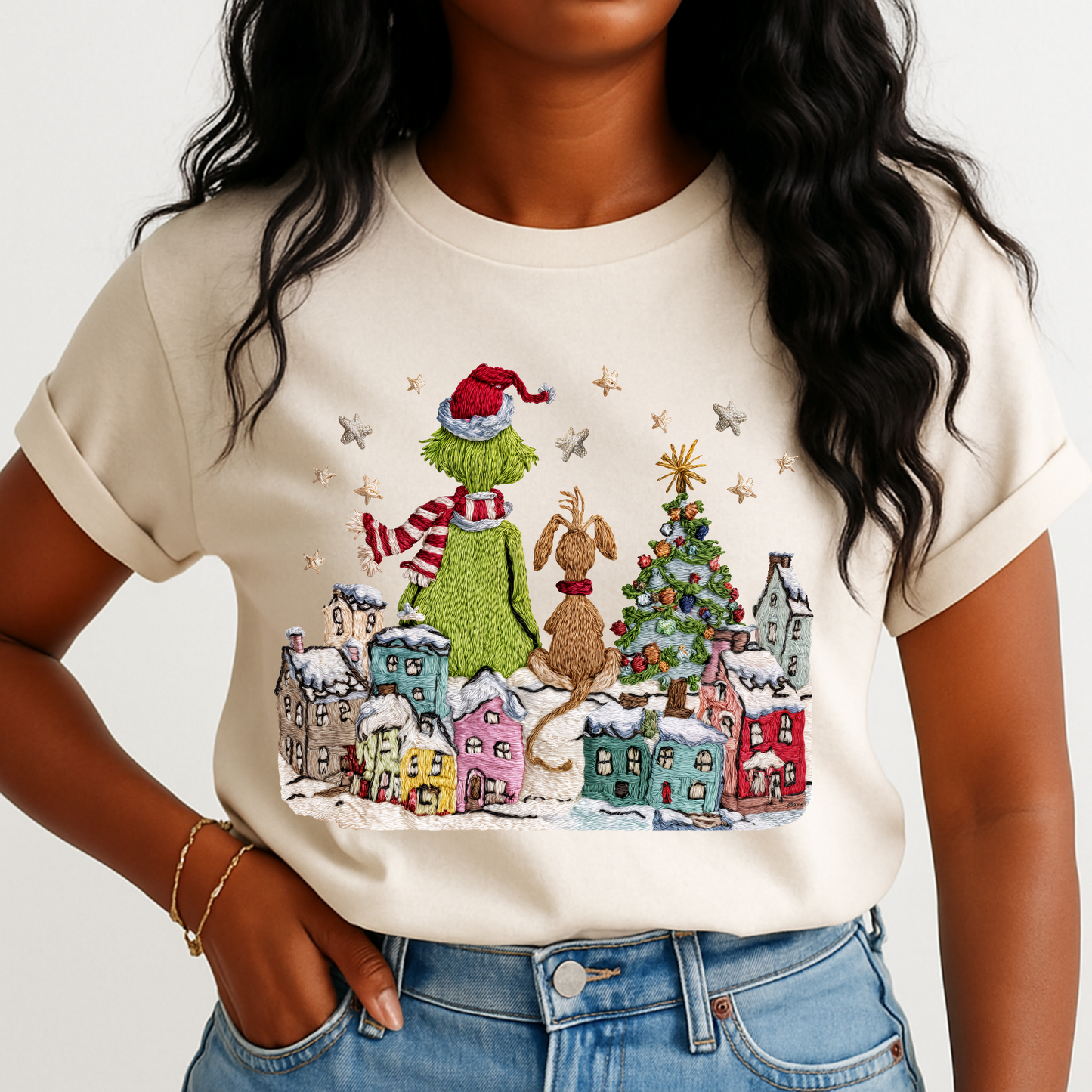 Faux Yarn Christmas Town DTF Transfer