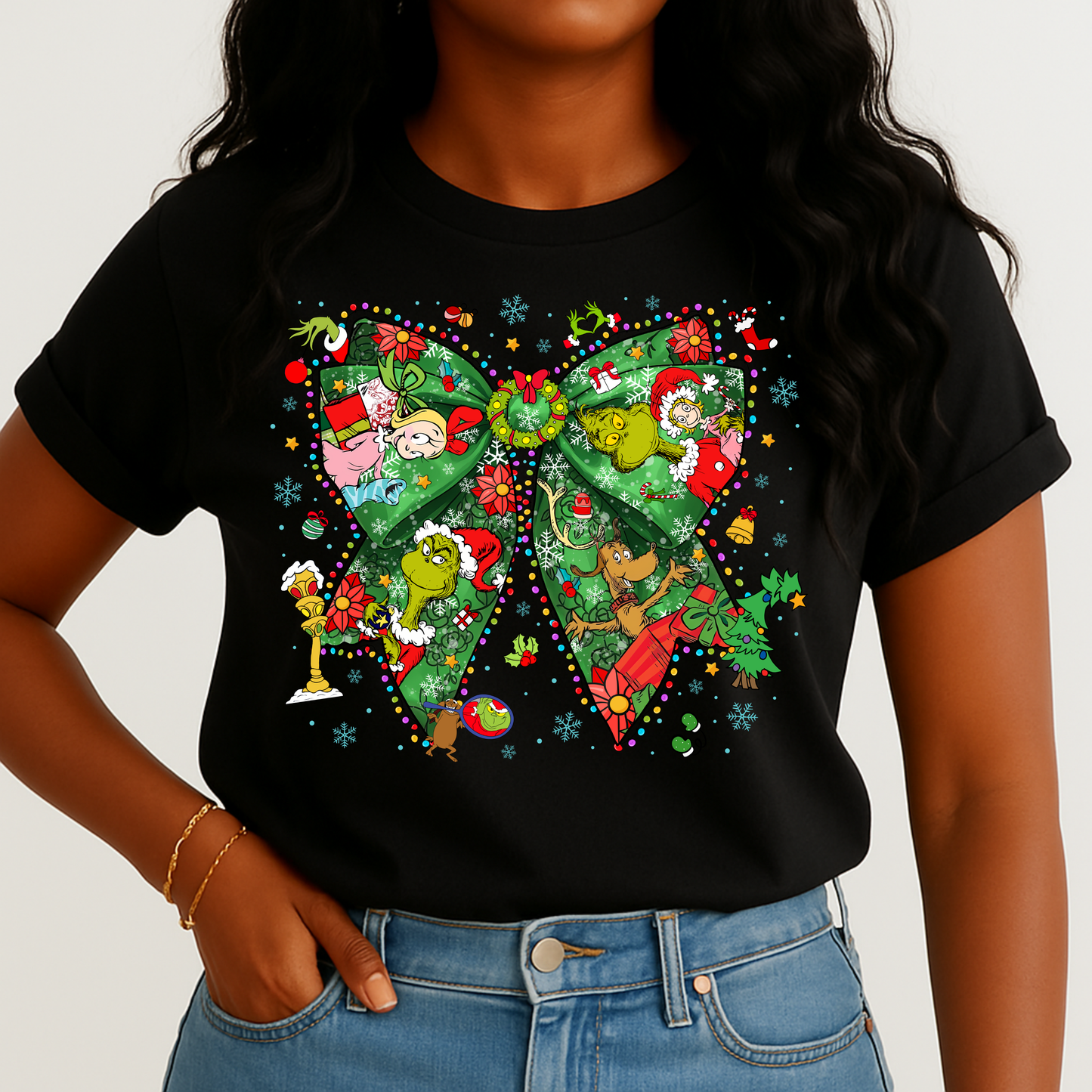 Festive Green Holiday Bow DTF Transfer