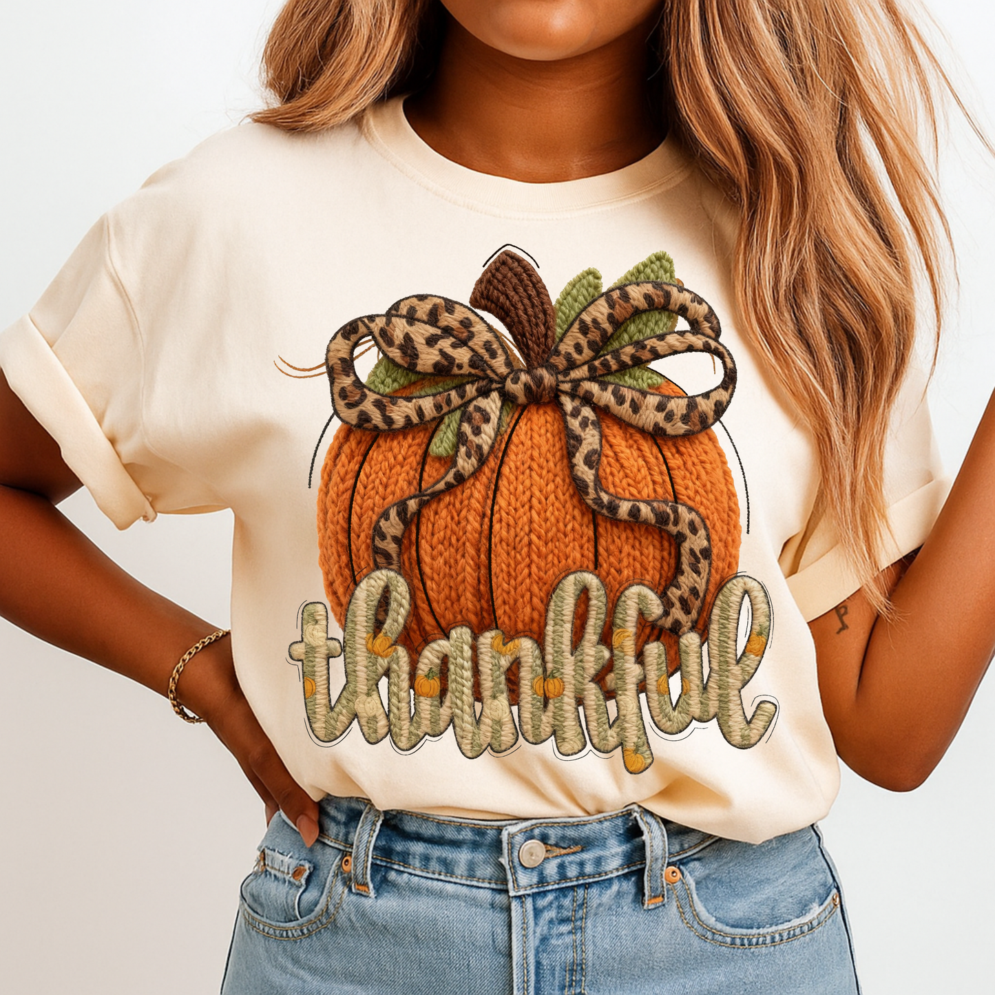 Faux Crochet Thankful DTF Transfer